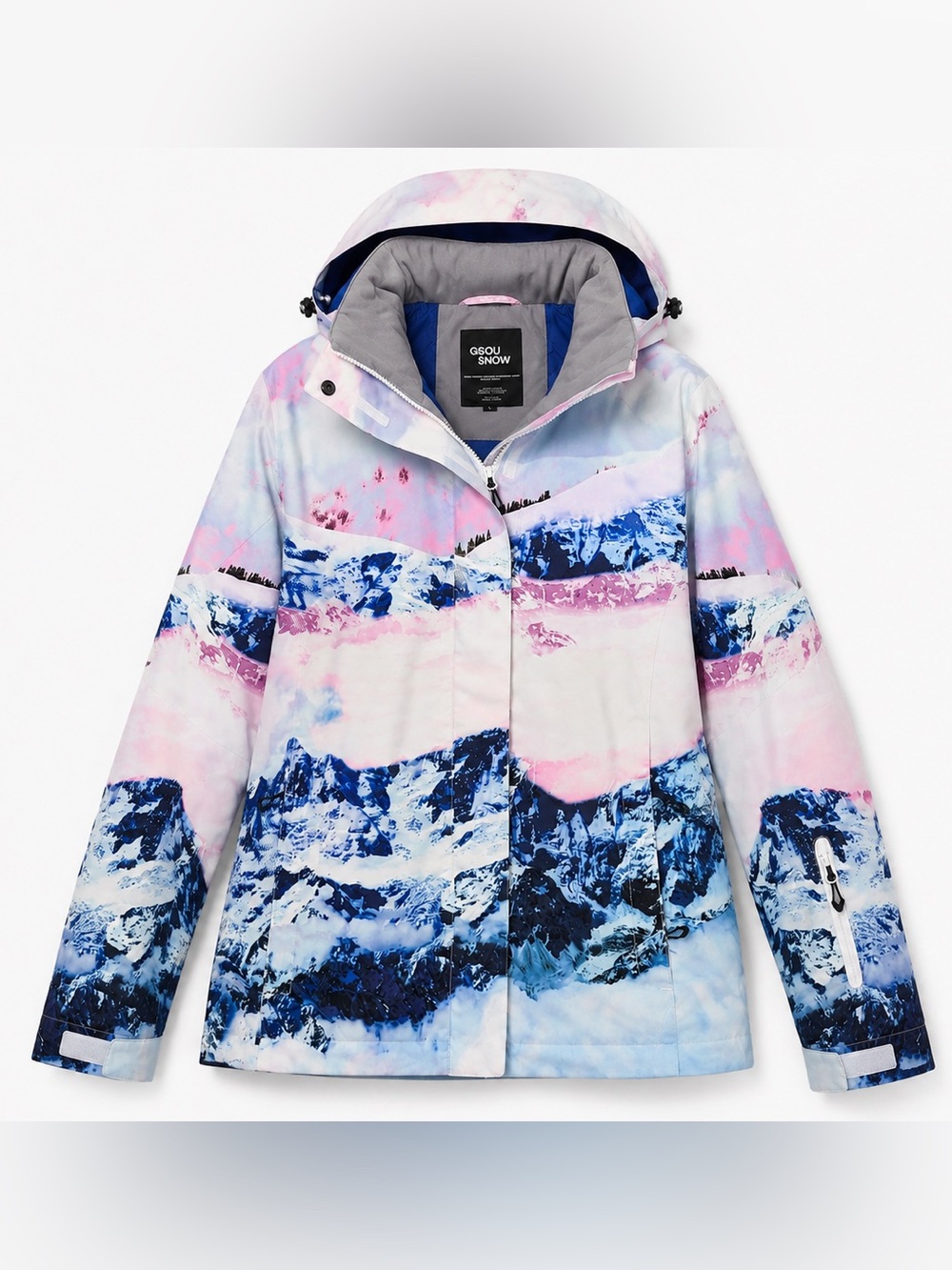 GSOU Snow Ski Jacket Large Mountain Print Waterproof Insulated Snowboard Coat